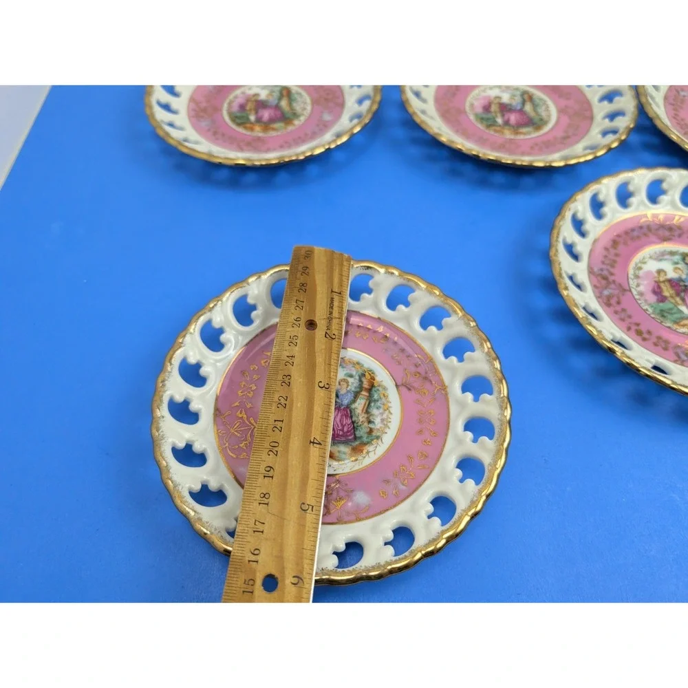 Vtg Kanekoh Japan Fine China Set of 5 Reticulated Saucer Plate Victorian Lover